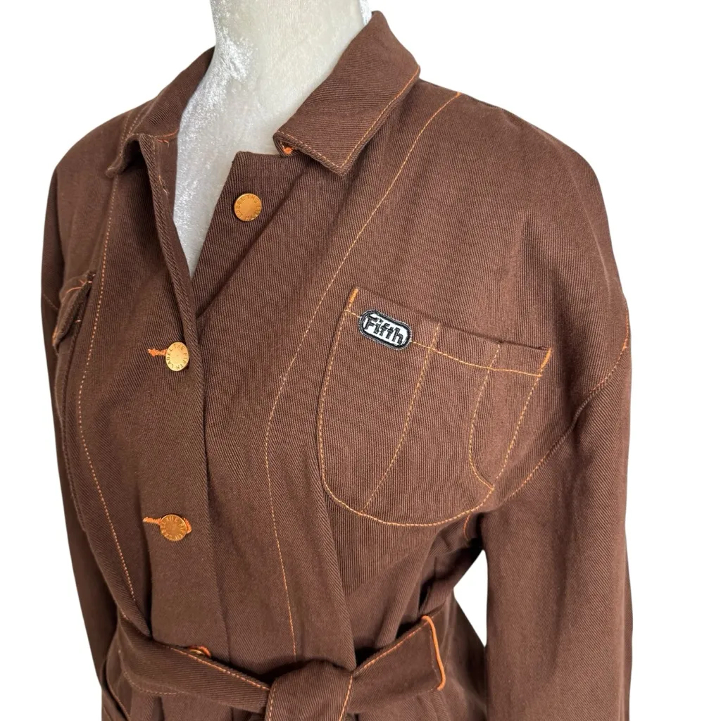 NWT The Fifth Label Denim Cathedral Belted Mini Utility Dress Brown Size S - Image 7