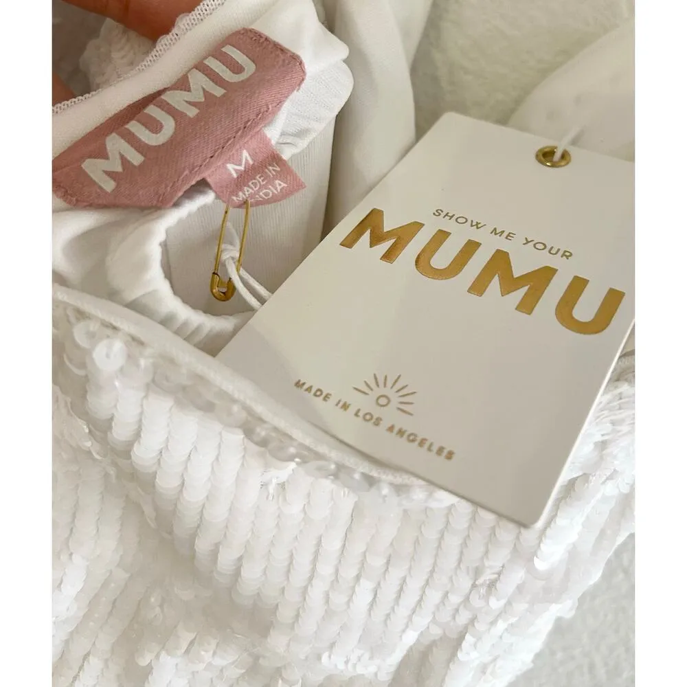 Show Me Your Mumu Samba Mini Dress in White Liquid Sequins M NWT - Image 6