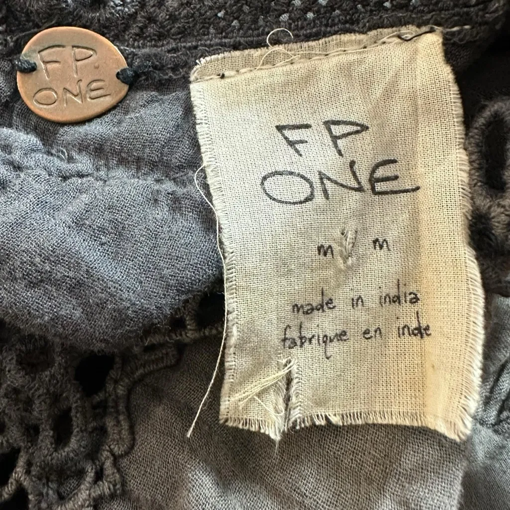 Free People FP One Witchy Edwardian Crochet Lace Blouse Size Medium Ombre Black - Image 12