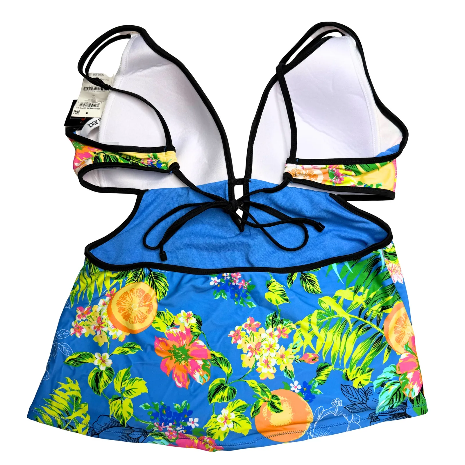 Bar III Floral Fruit Plunge Neck Printed Tankini Top Large Pink Blue Tropical - Image 11