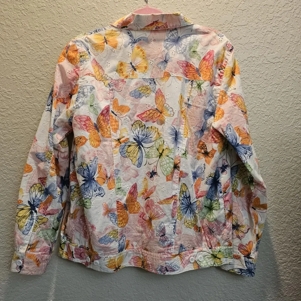 Alfred Dunner Womens 10 Butterfly Eyelet Jacket‎ Button Lined Collared Pockets - Image 5
