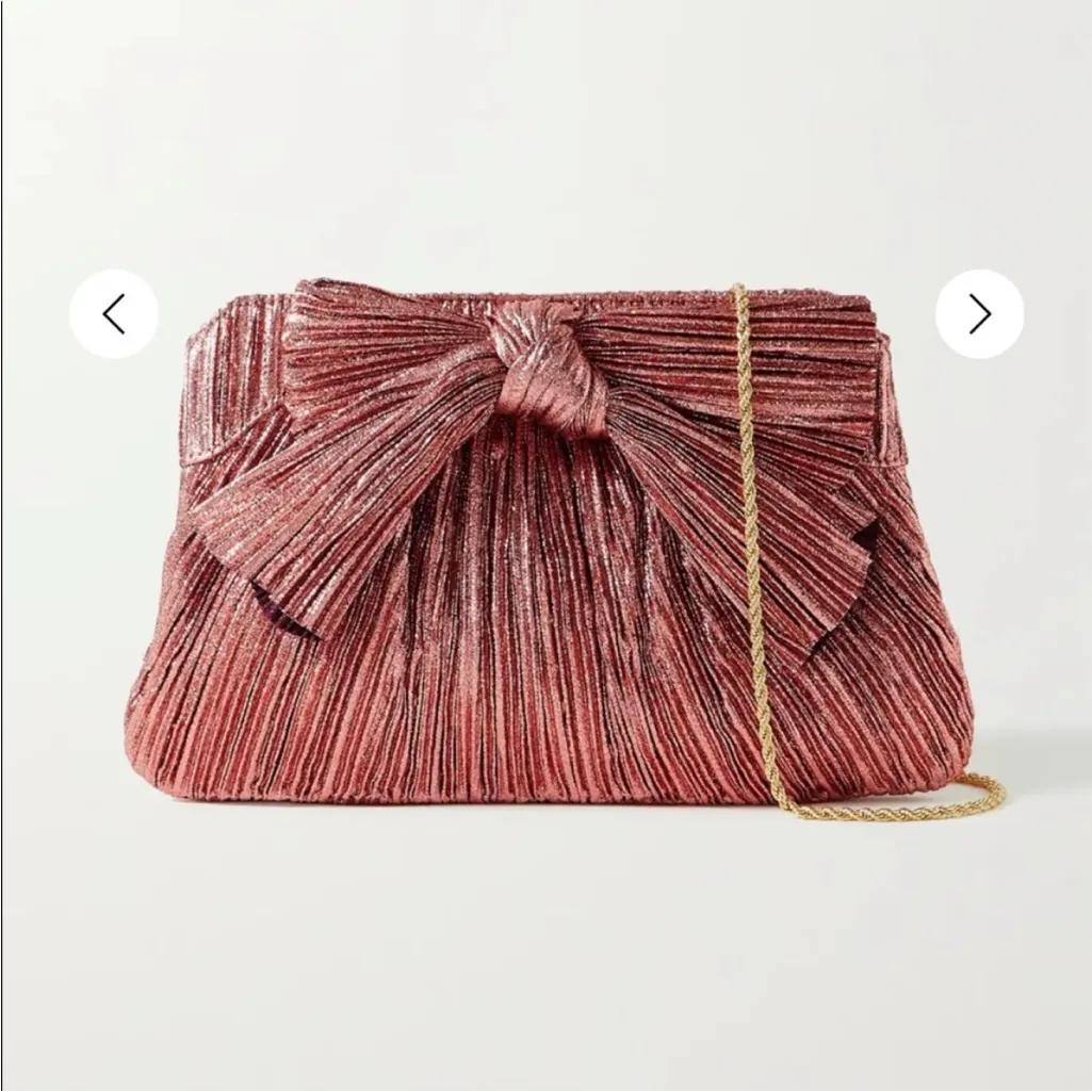 NWOT Loeffler Randall Rayne Small Pleated Bow Frame Clutch in Metallic Pink - Image 2