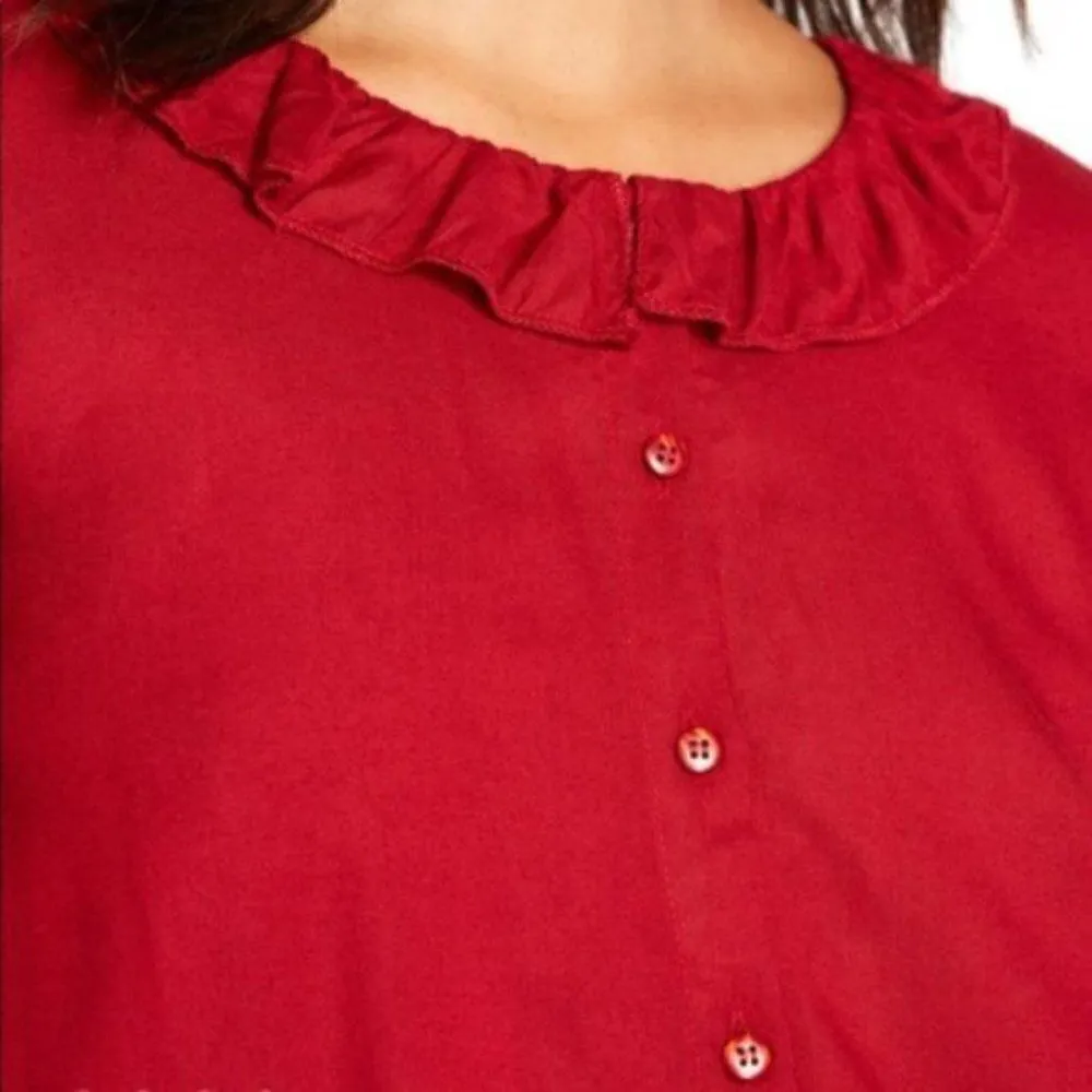 Modcloth Ruffle Collar Blouse The Frill Of It Top Red S - Image 4