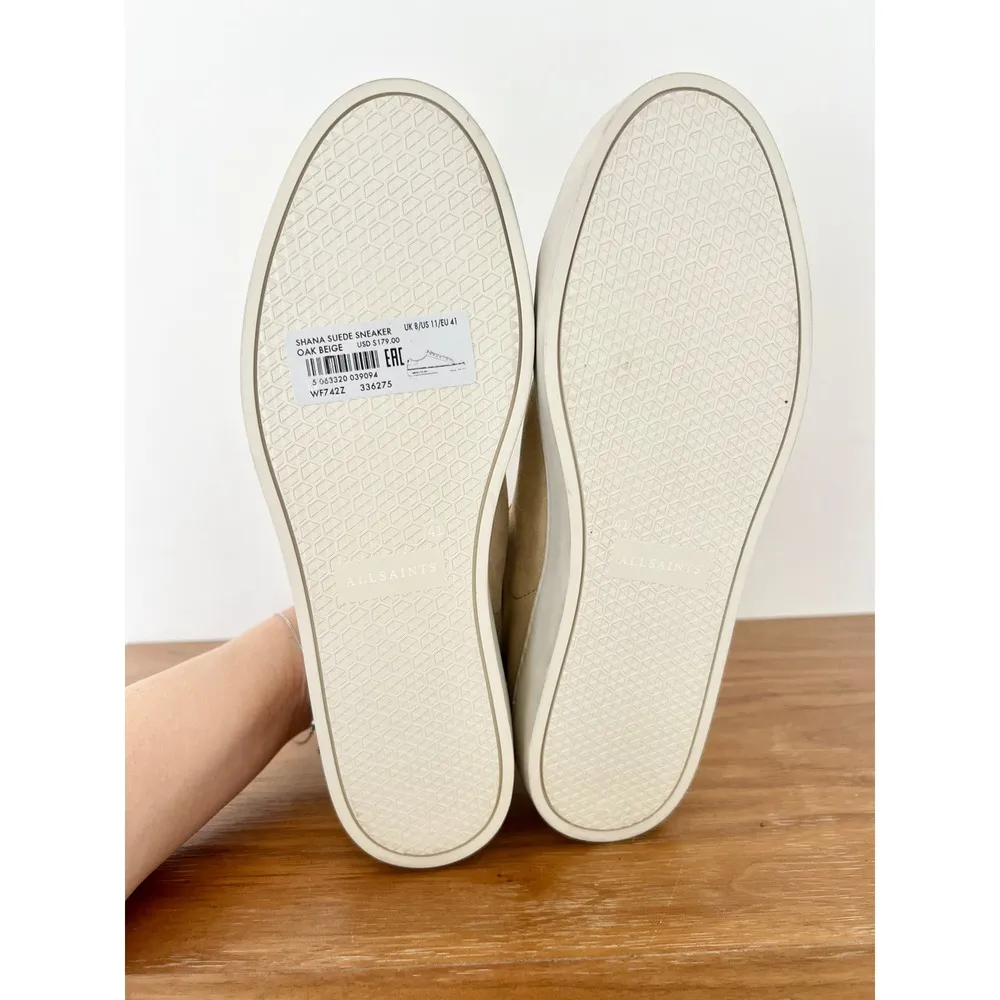 NWT AllSaints Shana Low Top Chunky Sole Suede Sneakers Oak Beige Women's US 11 - Image 16