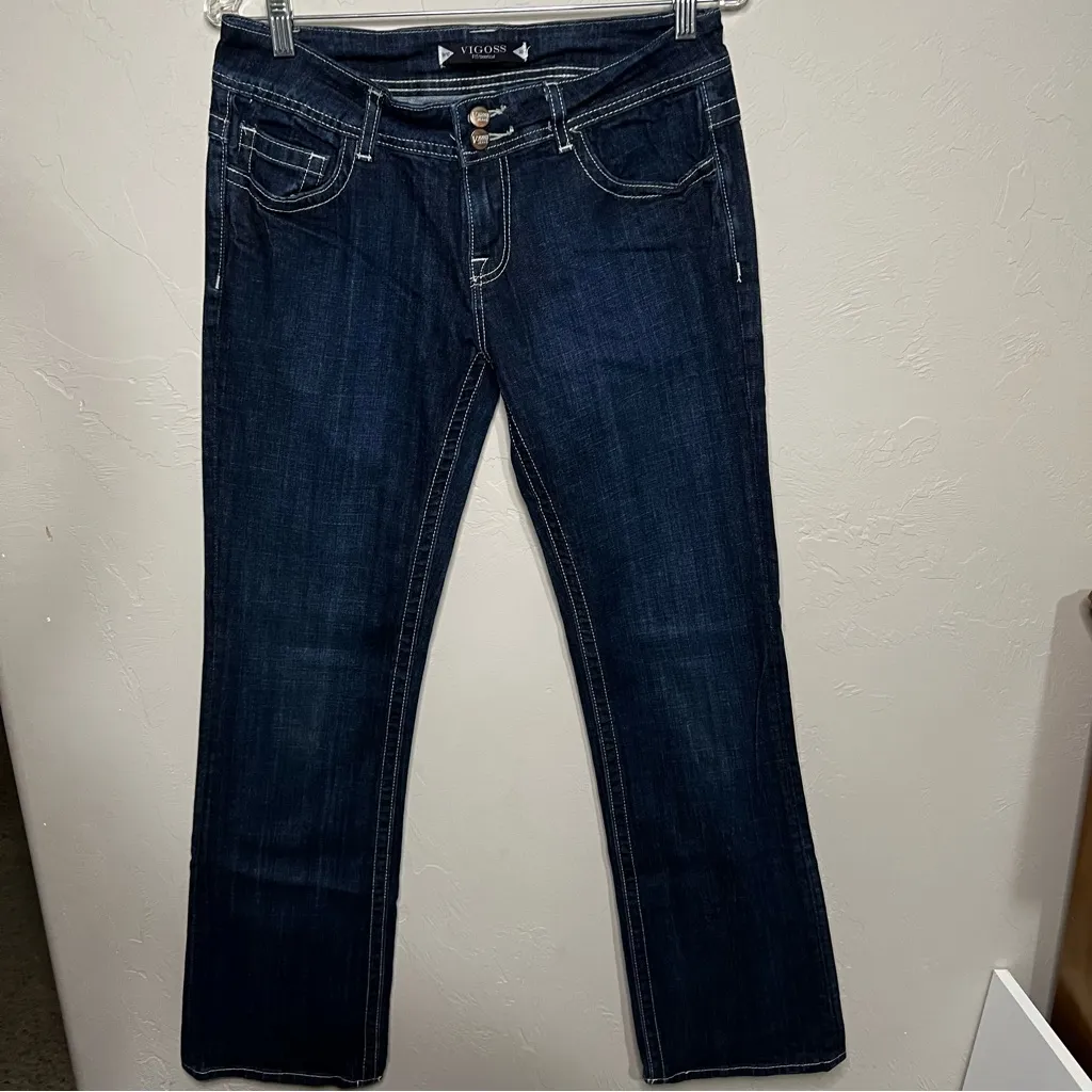 Vigoss Dark Wash Bootcut Thick Stitch Two Button Denim Jeans - Image 2