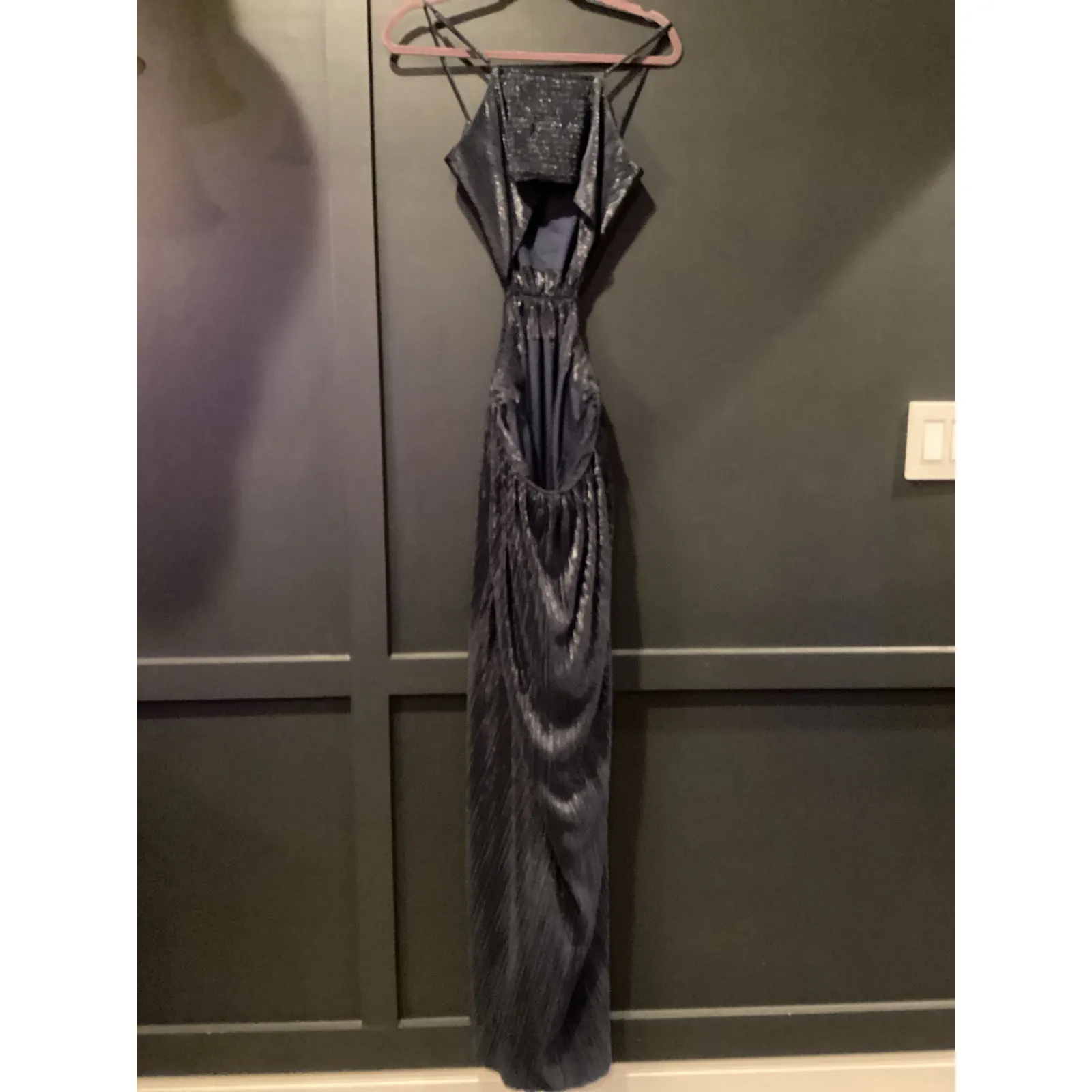 SIMKHAI Daisy Cutout maxi Gown navy blue chiffon plisse dress size 6 - Image 12