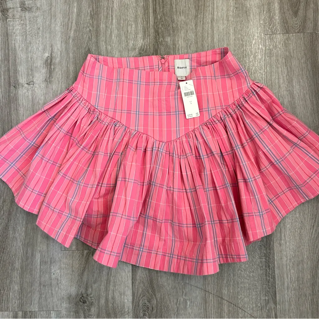NWT Maeve by Anthropologie Pink Gingham Drop Waist Bubble Skirt Skort Size Small - Image 2