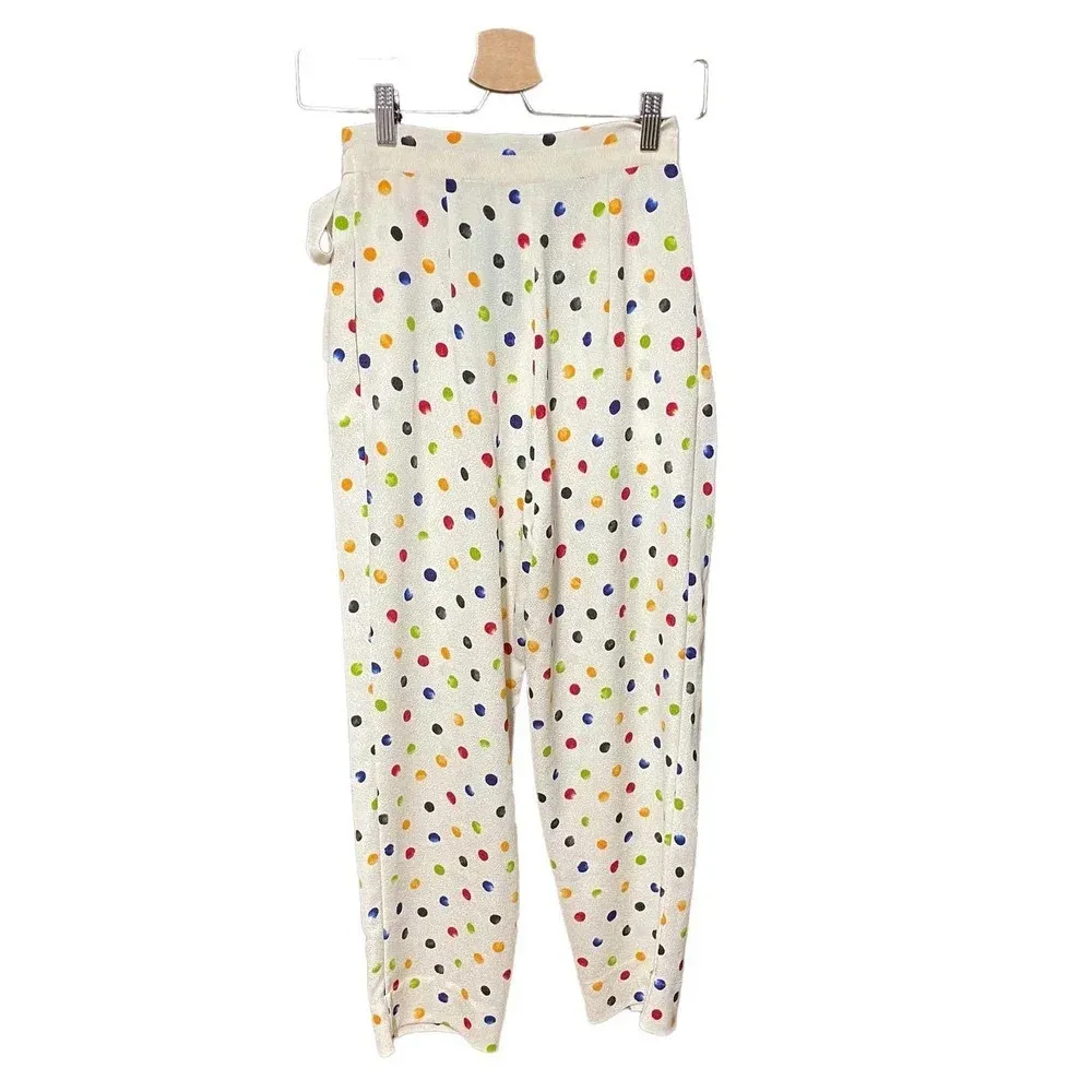 Anna October Trouser Pants Cropped Polka Dot Print Rainbow Multicolor Size XS White - Image 9