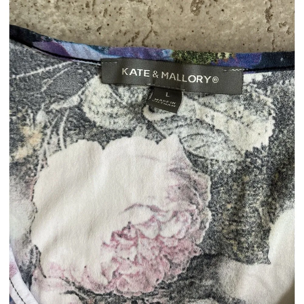 Kate & Mallory Size Large Asymmetrical Flutter Floral Stretch Midi Dress - Image 6