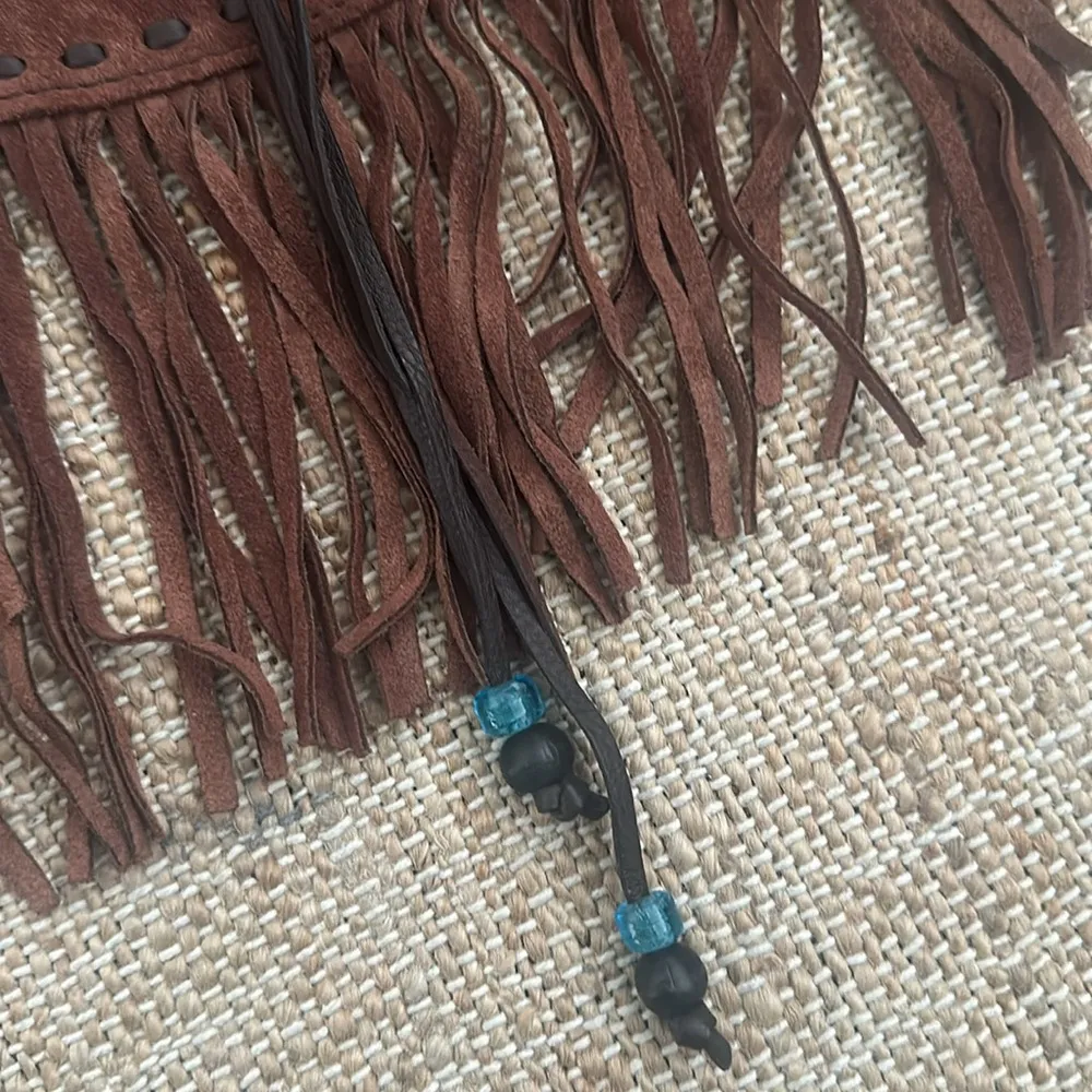 Lucky Brand Foxy Lady Fringe Brown Suede Crossbody Purse Bag - Image 4