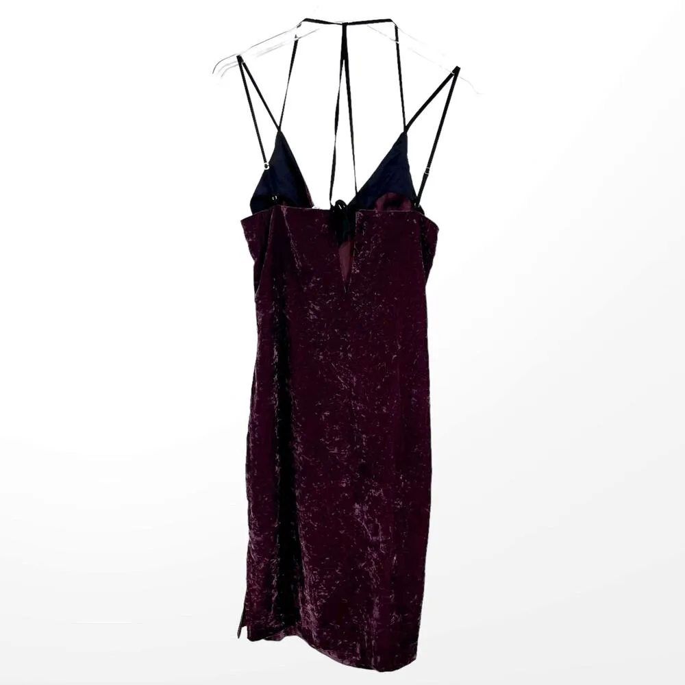 SPLENDID Purple Black VNeck Crushed Velvet Cami Dress - Image 12