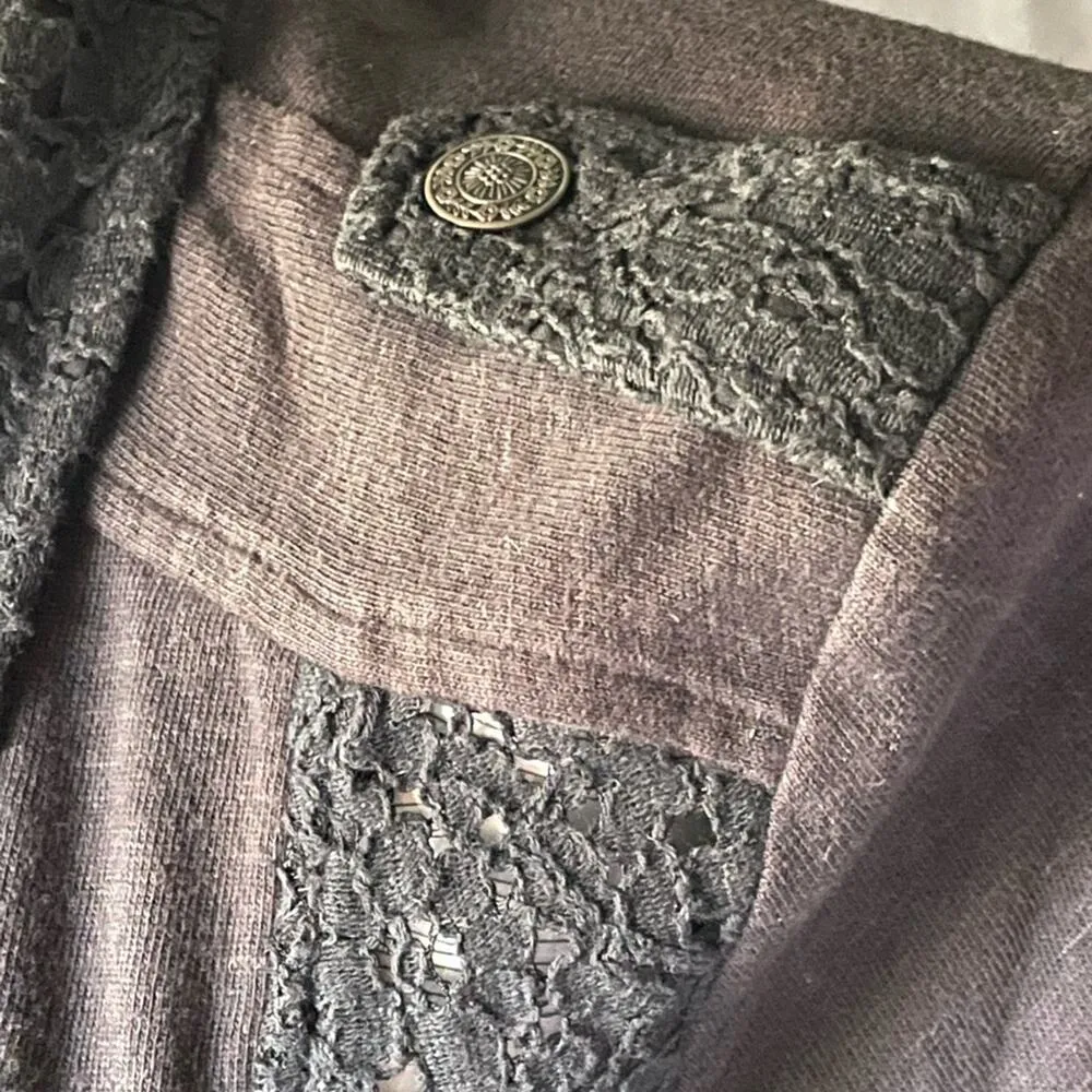 Free People Black Cotton Lace Enhanced Moto Jacket size small - Image 7