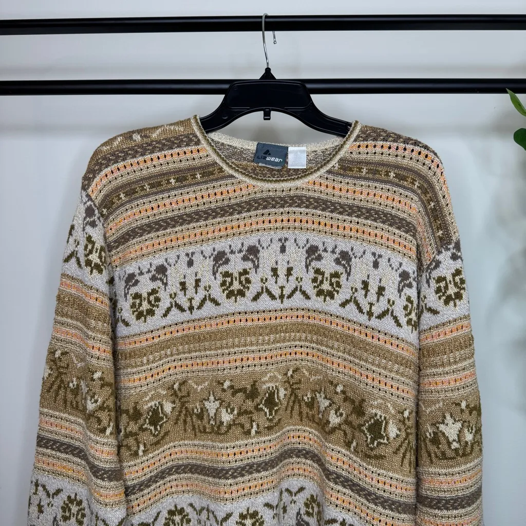 Vintage VTG Liz Claiborne Metallic Fair Isle Sweater size L Large - Image 3