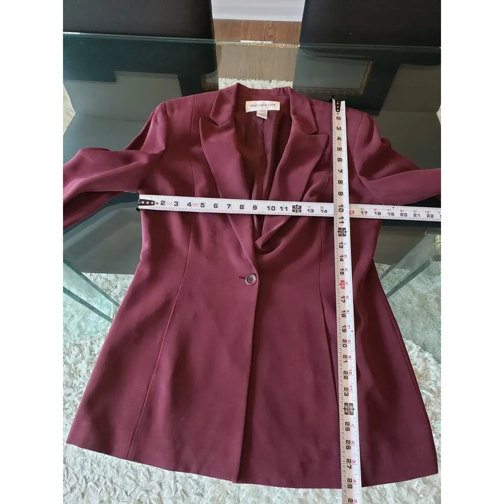 Jones New York 2 Piece Skirt Suit Silk 10 Burgundy Single Breasted 1 Button - Image 10