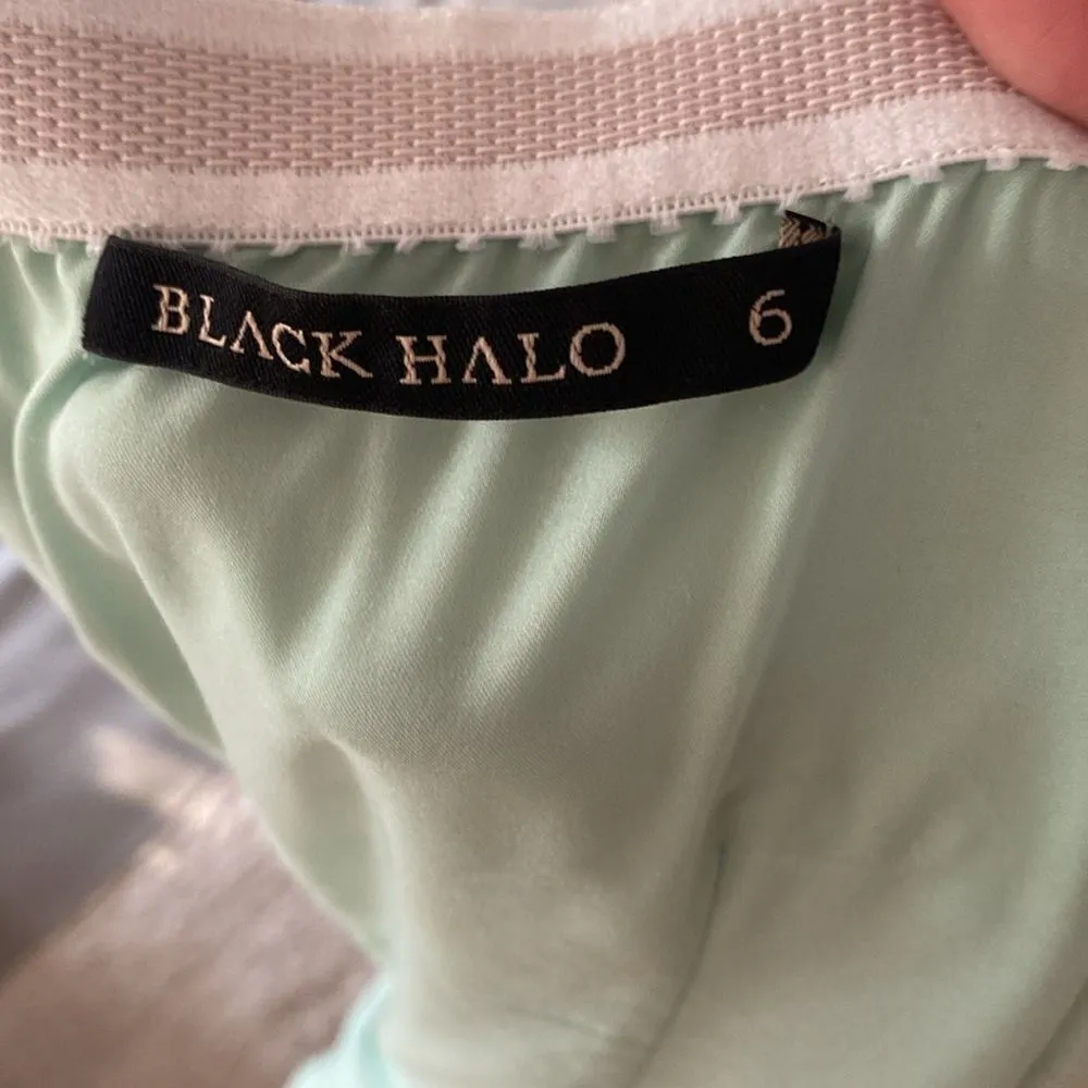 Black Halo Bethel Off the Shoulder Sheath Floral Print Blue Dress 6 - Image 4