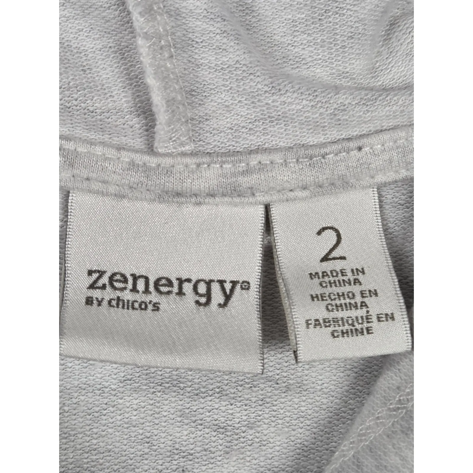 Chico's Zenergy Hoodie Gray Full Zip Lace Trim Pockets Long Sleeve Jacket 2 - L - Image 2