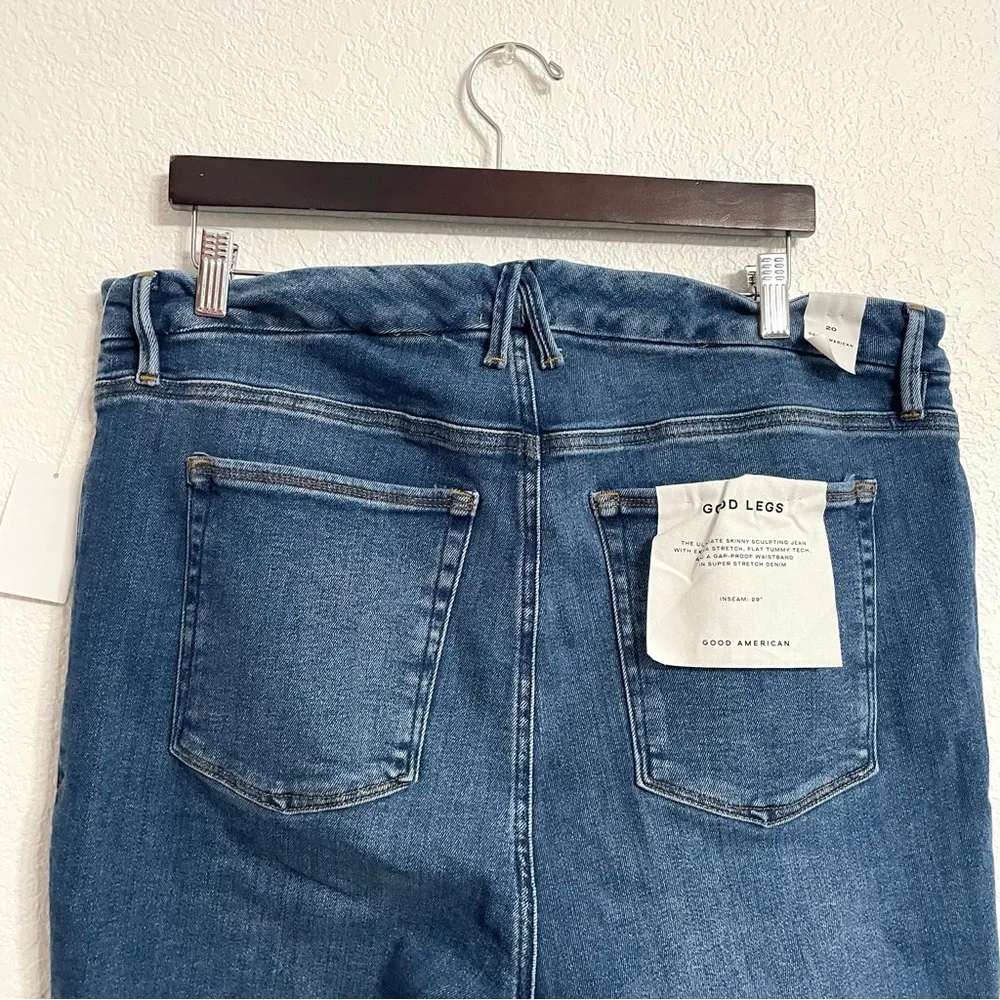 NWT Good American Women’s Jeans Denim Blue Skinny Stretch Frayed Cut Hem Size 20 - Image 4
