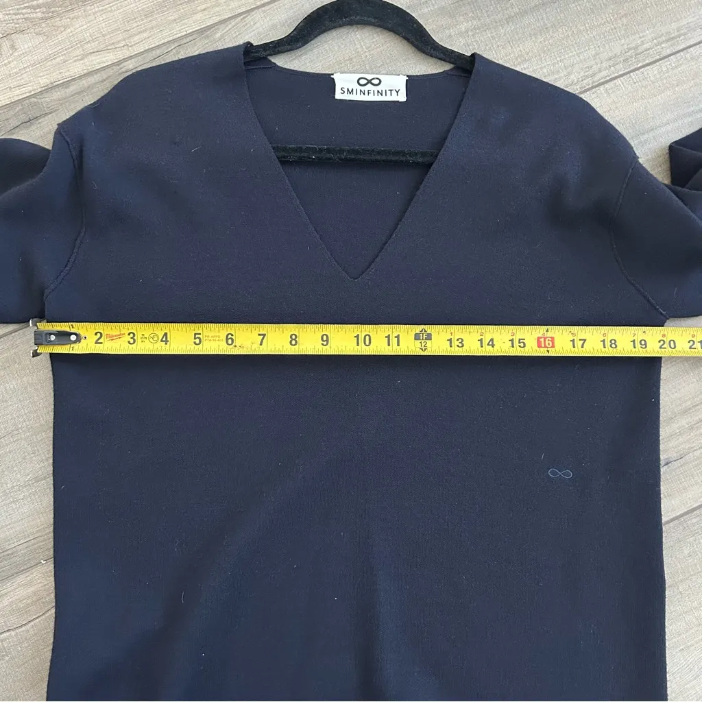 Sminfinity Navy Blue Merino Wool Long Sleeve Side Slit Oversized Knit Tunic XS - Image 9