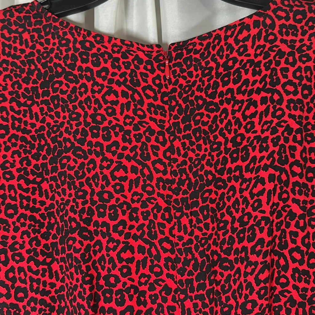 LOFT Animal Print Slit Midi Maxi Dress Long Sleeves Tango Red Holiday size 4 NEW - Image 13