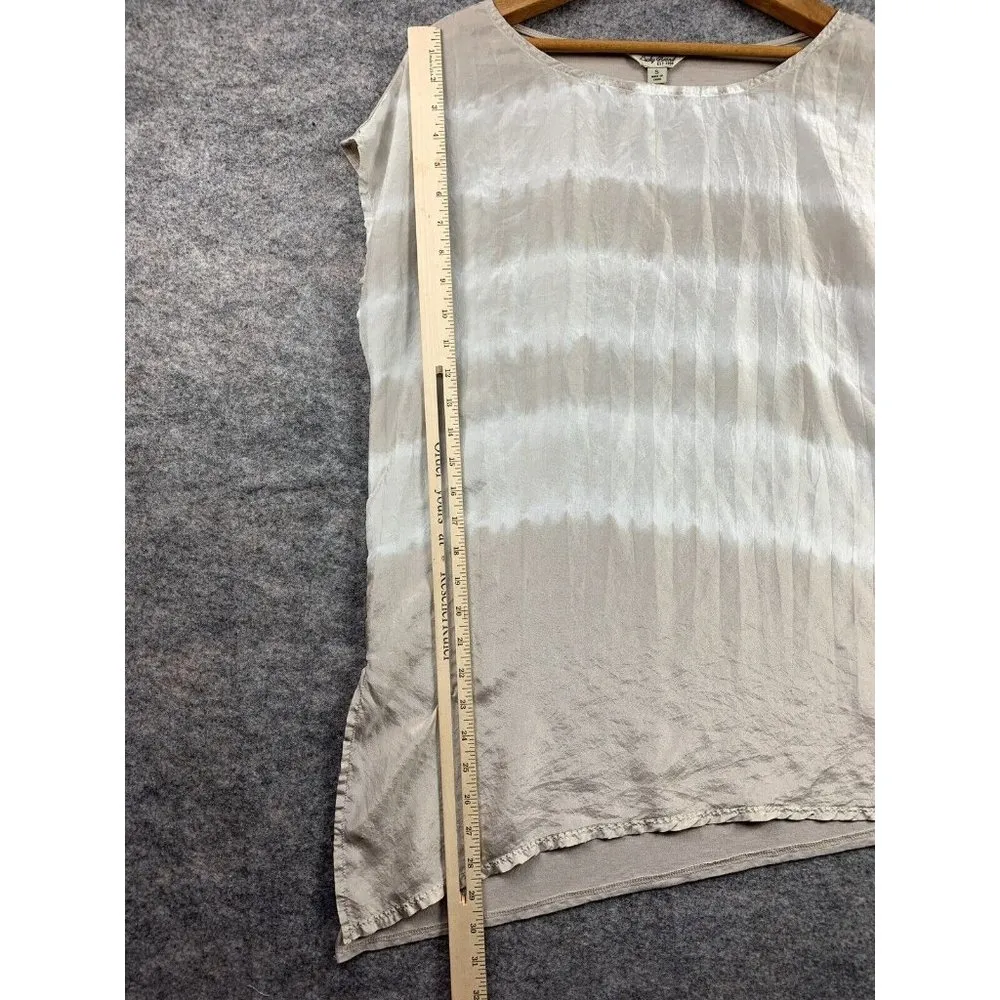 Lucky Brand Silk Front Blouse Shirt Womens Small Beige Tie Dye Cap Sleeve Shirt - Image 10