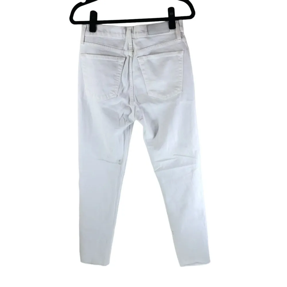 Re/Done Womens Jeans High Rise Ankle Crop Stretch Button Fly White 28 - Image 6
