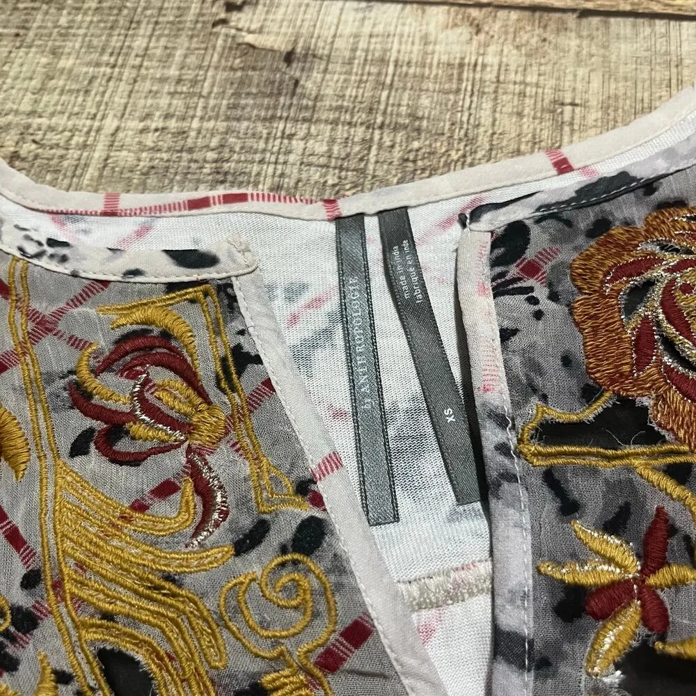 Anthropologie | Women's Sheer Embroidered Festival Mathilda Blouse Sz XS - Image 5