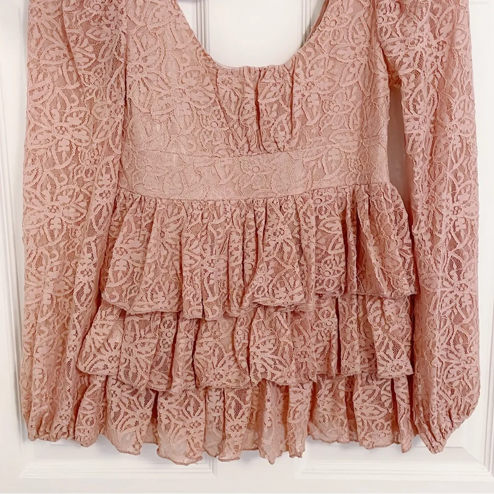Japanese Kawaii Pastel Peach Pink Cottage Lace Ruffle Layered Tiered Blouse Top Size XS - Image 5
