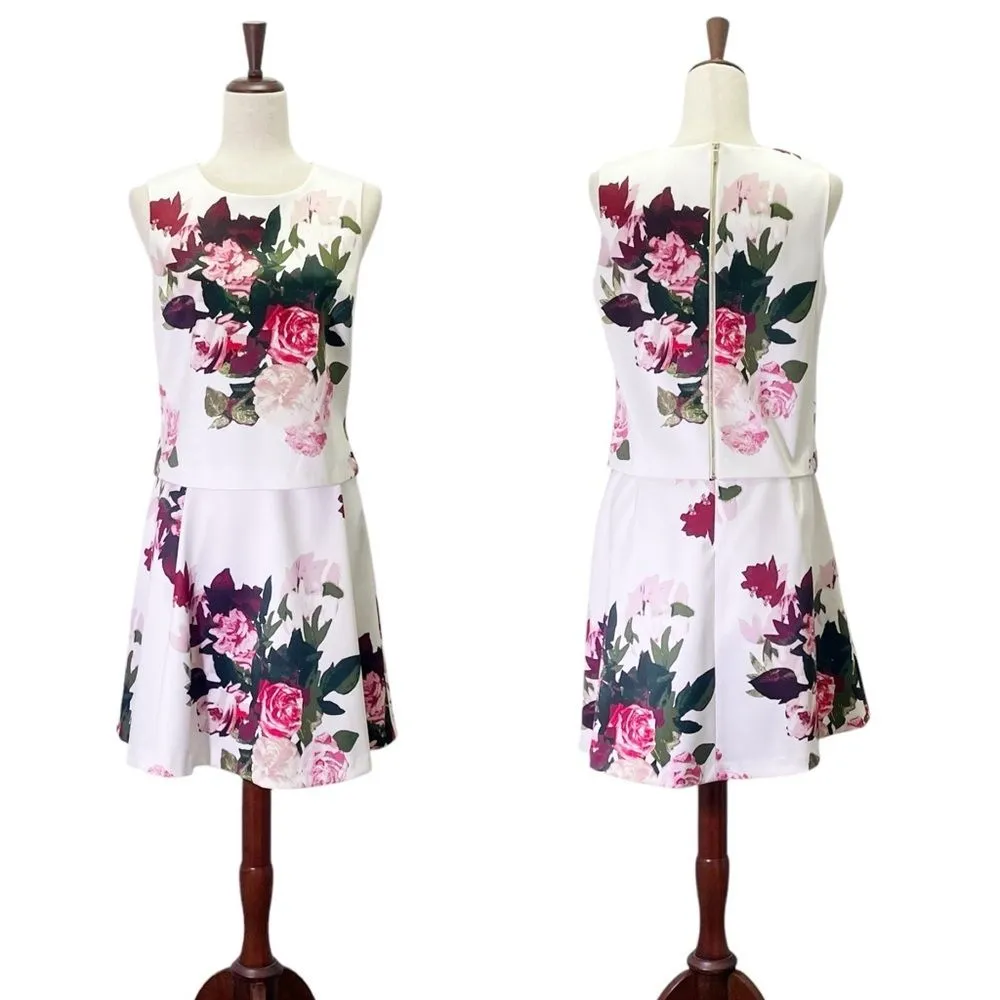 Vince Camuto 2-Piece Floral Set Sleeveless Top PM & A-Line Skirt Size 10 Roses - Image 14