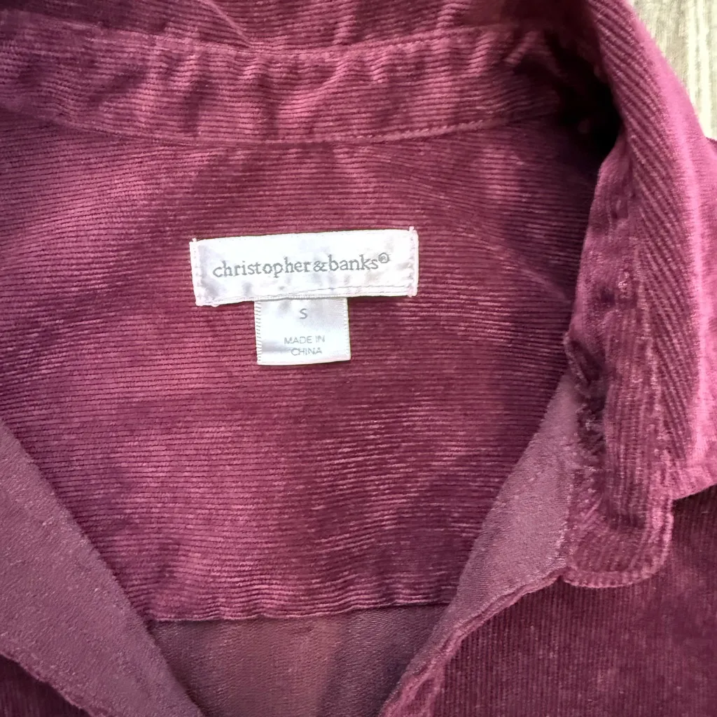 Christopher & Banks Women's Burgundy Button Down Shirt - Image 3