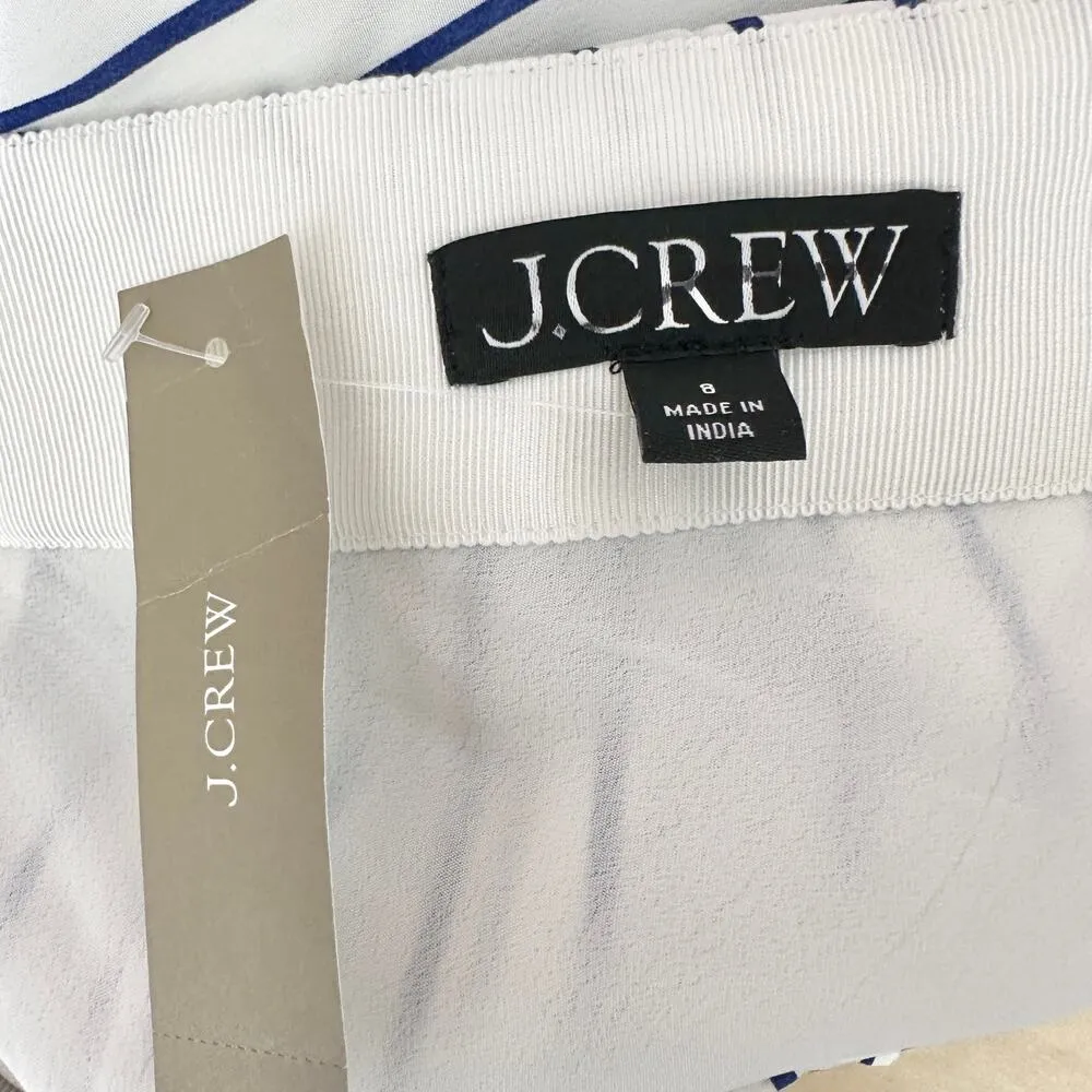 J.Crew Pleated Skirt Striped Crepe De Chine Viscose A Line Nautical US 8 NWT - Image 8
