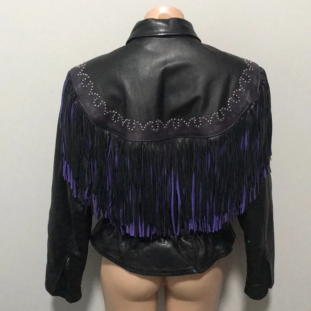 Leather Gallery Fringe Tassel Jacket Motorcycle Black Size L - Image 6