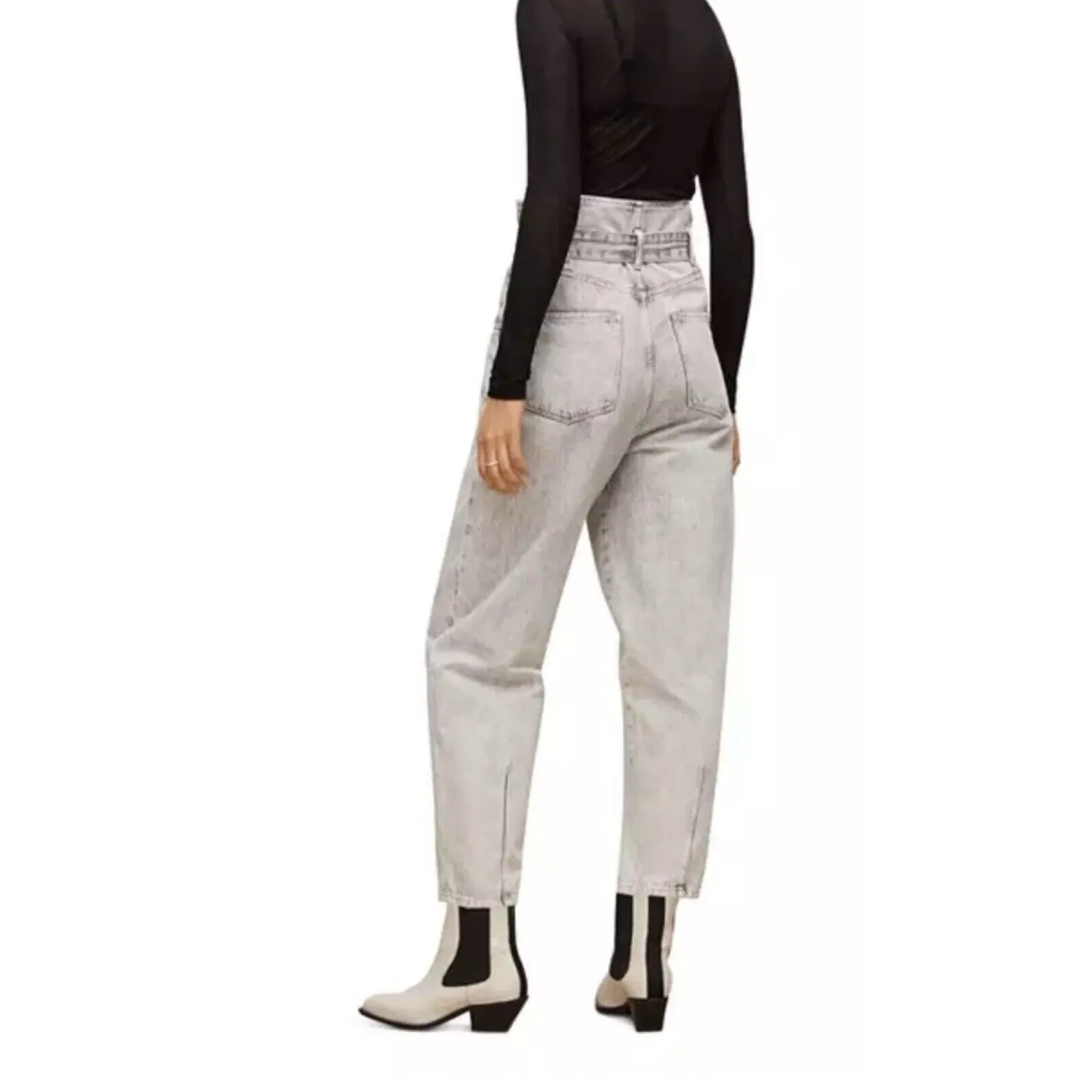 NEW AllSaints Sammy Paperbag Jean in Mid indigo blue - Size 14 Acid‎ Wash - Image 3