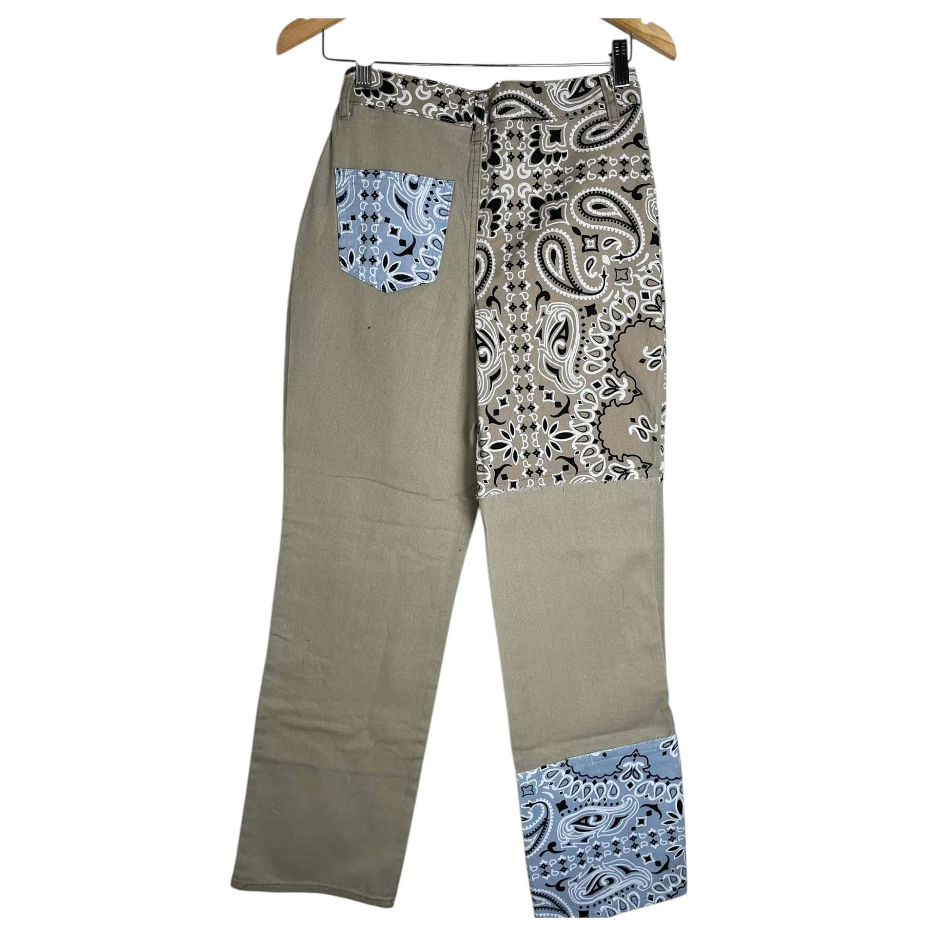 Boohoo New  Women's Patchwork Boho‎ Bandana Khaki Denim Pants - Image 2