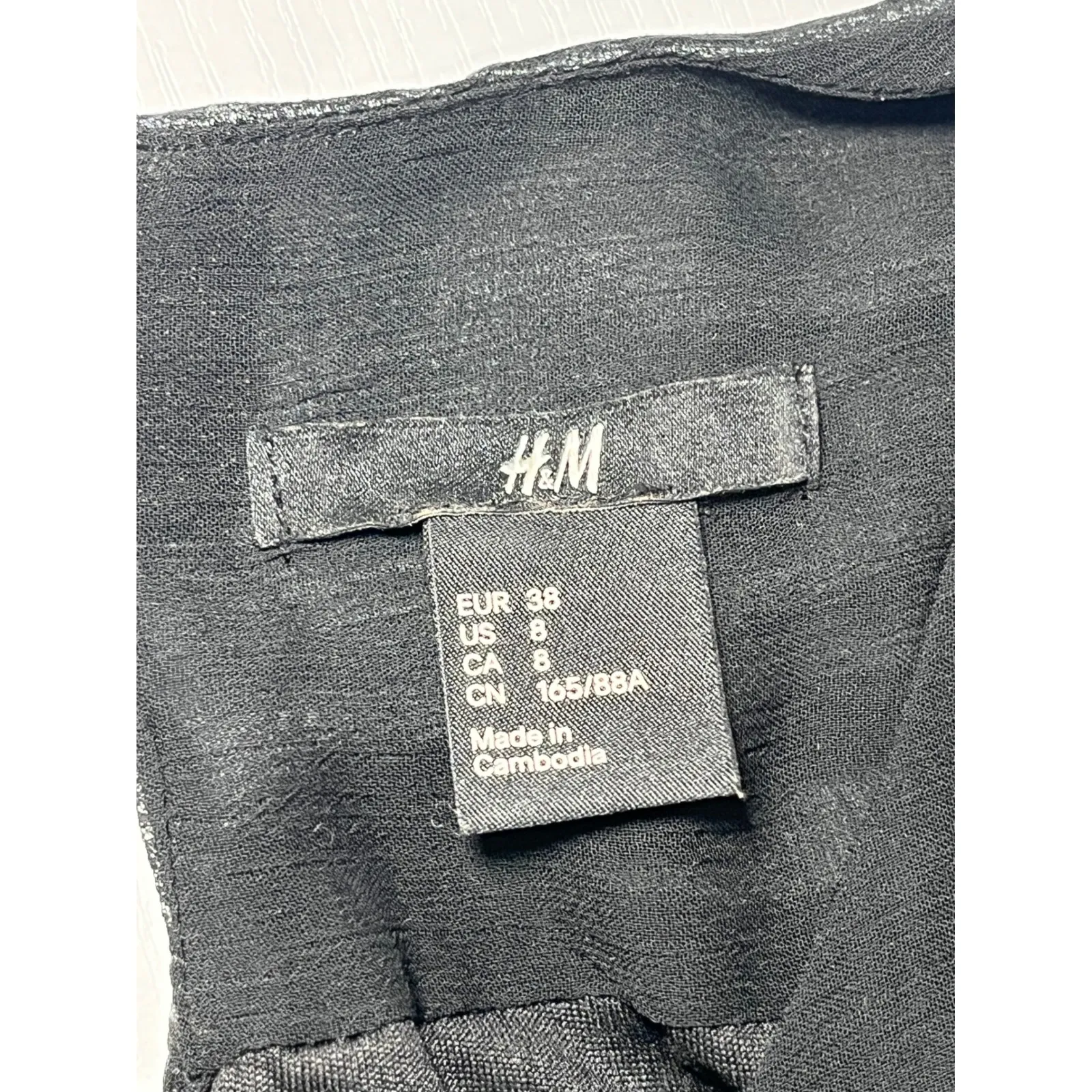 H M Black Sheer Long Sleeve Crepe Shift baby doll dress Keyhole Zip Size 8 - Image 3