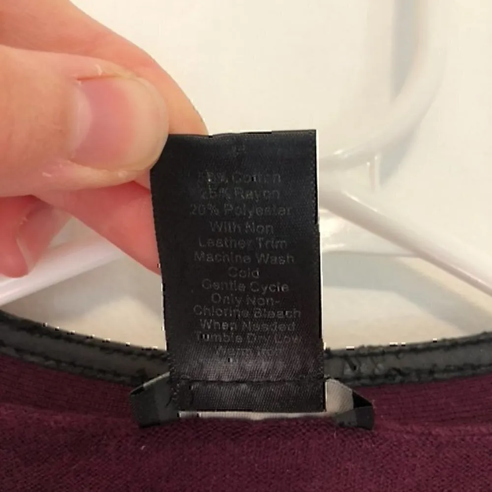 ANN TAYLOR Plum Purple Vegan Faux Leather Trim Button Down Cardigan Sweater M - Image 5