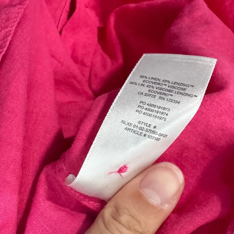 Aritzia Babaton Utility Linen Button Down Shirt in Bright Pink Size Small - Image 6