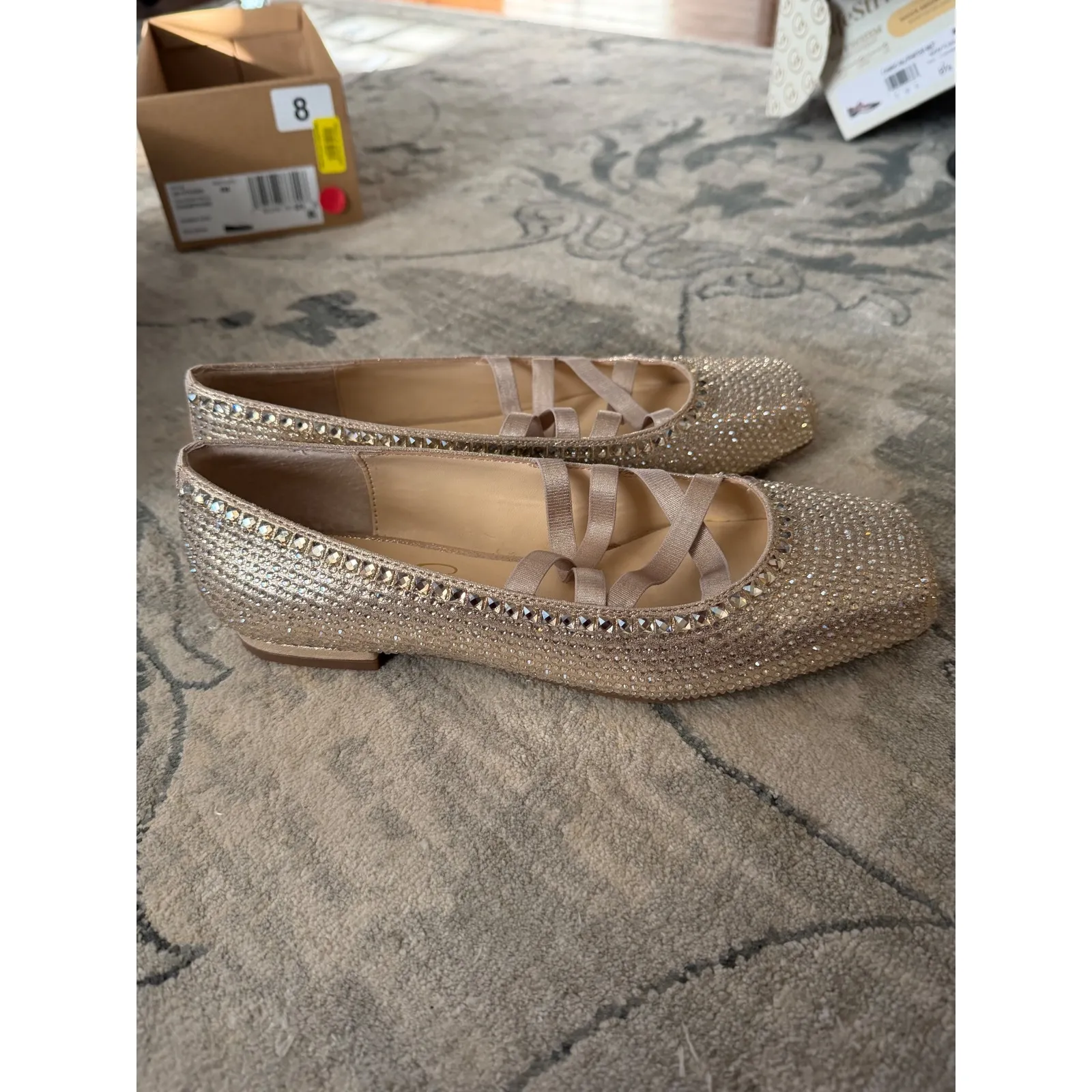 Jessica Simpson JS Otessa Shimmer Sand rhinestone Ballet Flats 8M - Image 4