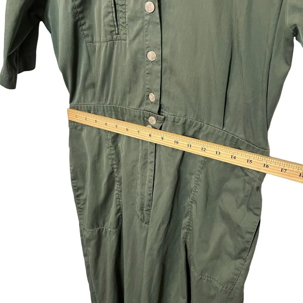 Ba&sh Brigitte Collared Jumpsuit In Green Cropped Cotton Utility Womens Size L - Image 12