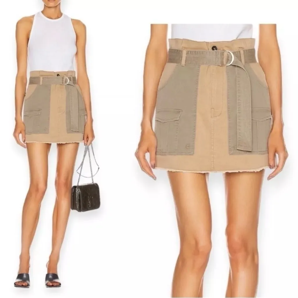 FRAME Paperbag High-Rise Raw‎ Hem Stretch Cotton Mini Skirt Cargo Multi Size 27 - Image 2