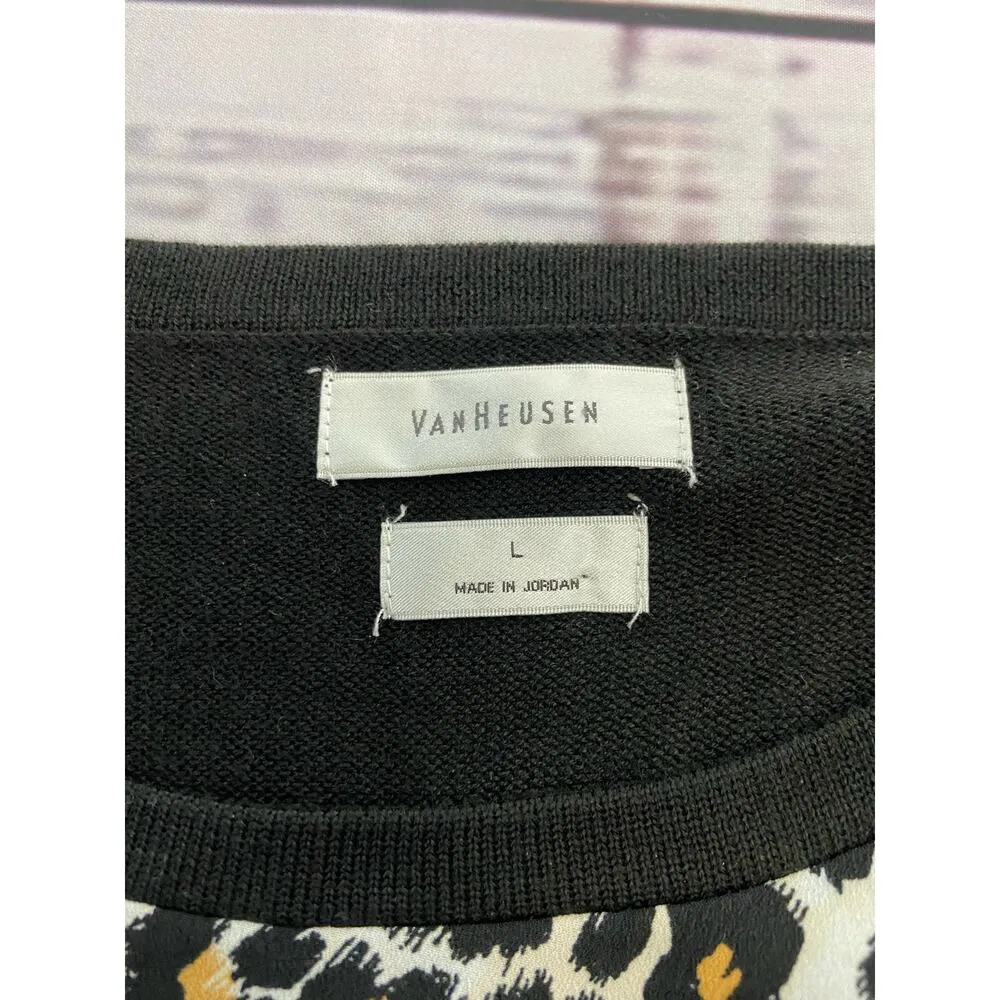 Van Heusen Mix Media Sweater Women L Leopard Long Sleeve Scoop Neck Lightweight - Image 6