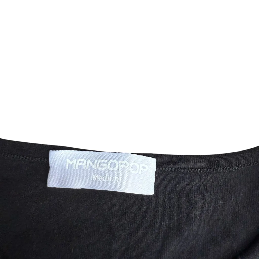 Mango Pop Size M Long Sleeve Corset Hem Tee Shirt‎ Solid Black Elevated Basic - Image 3