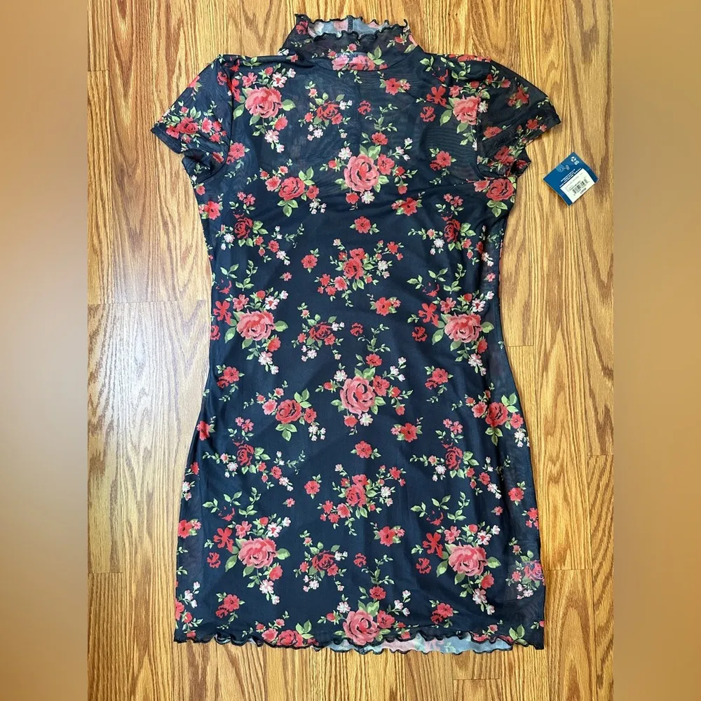 Arizona Jean Co Floral Mesh Mini Dress Size Large Gothic Y2K Grunge Vibes - Image 12