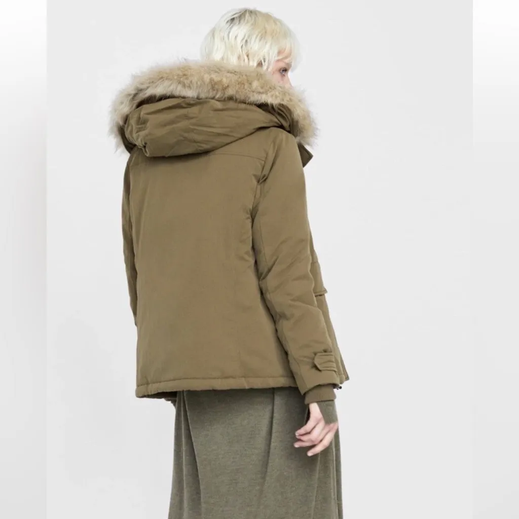 Zara Puffer Parka Coat Hooded Jacket With Faux Fur Trim - Image 5