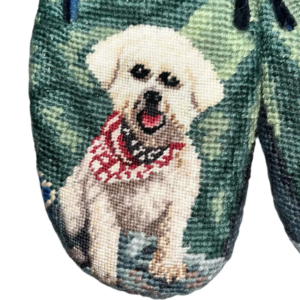 Amy Jo Gladstone Bichon Dog Needlepoint Slip On Loafers Flats Shoes size Large - Image 2