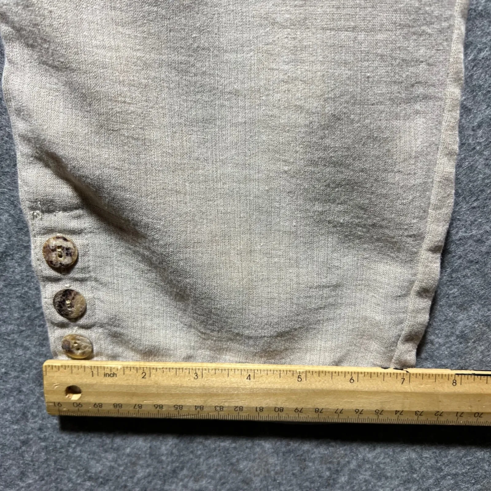 Fridaze 100% Linen Pants S Beige Button Hem Pull On Straight Leg Made in HK Tan - Image 4