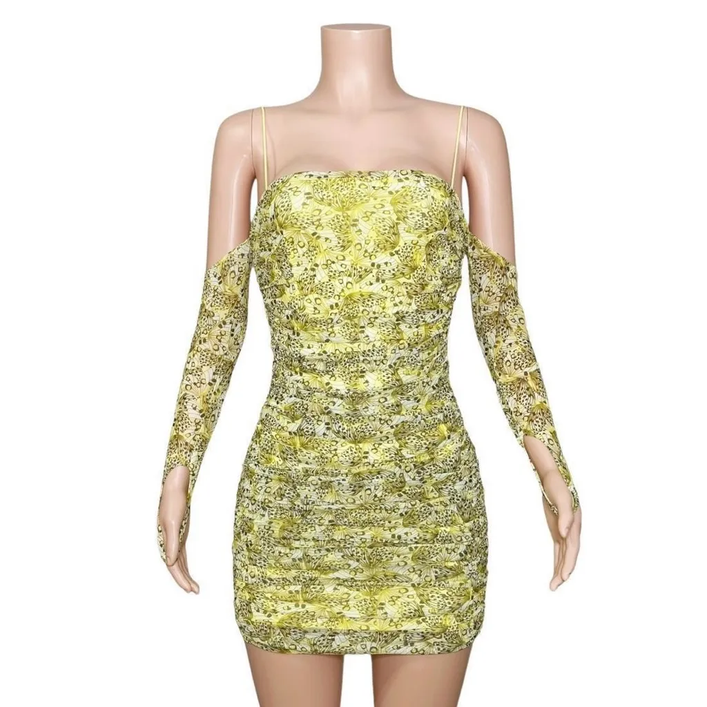 CAMILA COELHO Mariposa Mini Dress, Yellow Butterfly, XS - Image 4