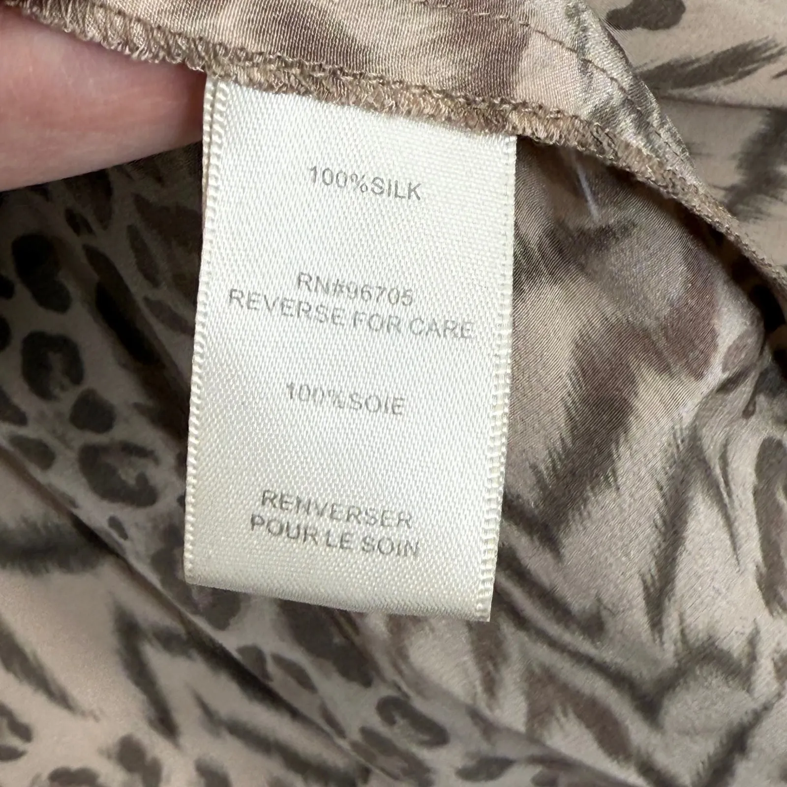 Rebecca Taylor Size 2 Silk Leopard Tiger Print Long Sleeve Tie Neck Blouse READ - Image 3