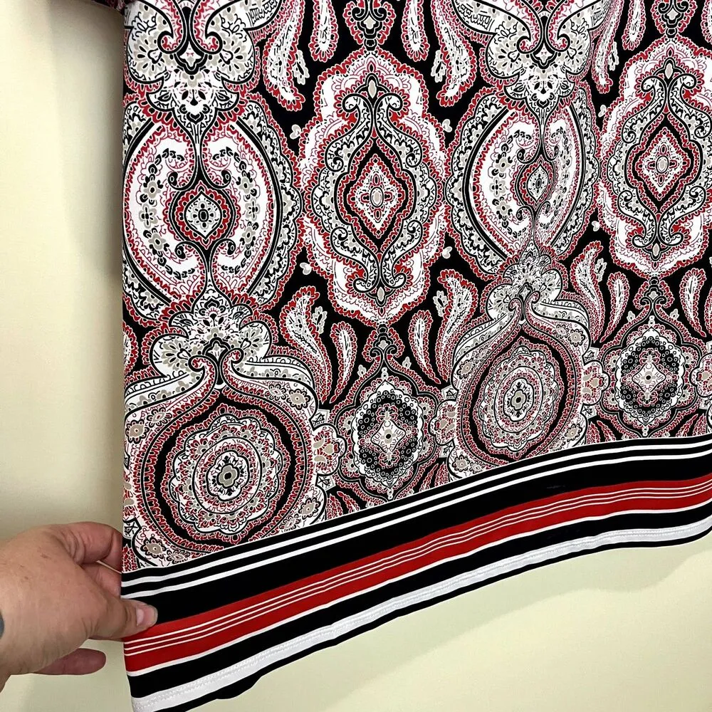 INC Women's Long Sleeve Sheath Dress Size Large Red Black Paisley Modest 60's - Image 4