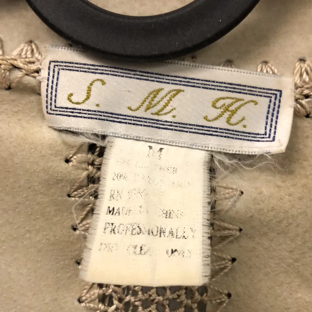 Vtg 70's Boho Leather Shacket Jacket‎ Crochet Patchwork Scalloped Hem Tan Sz M Size M - Image 2