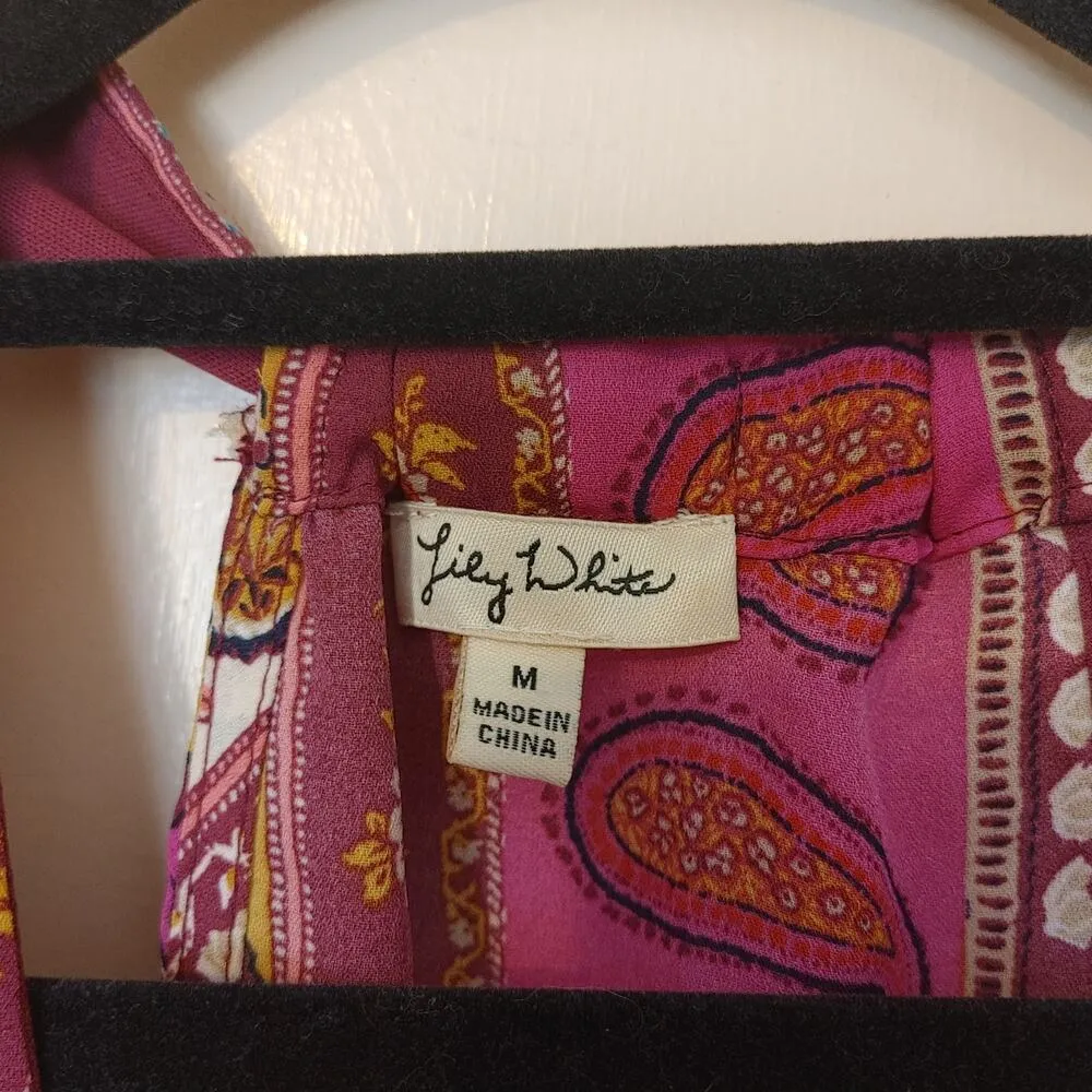 Lily White Size Medium M boho Indie Sleeveless Top Purple Abstract Deep V Neck - Image 5